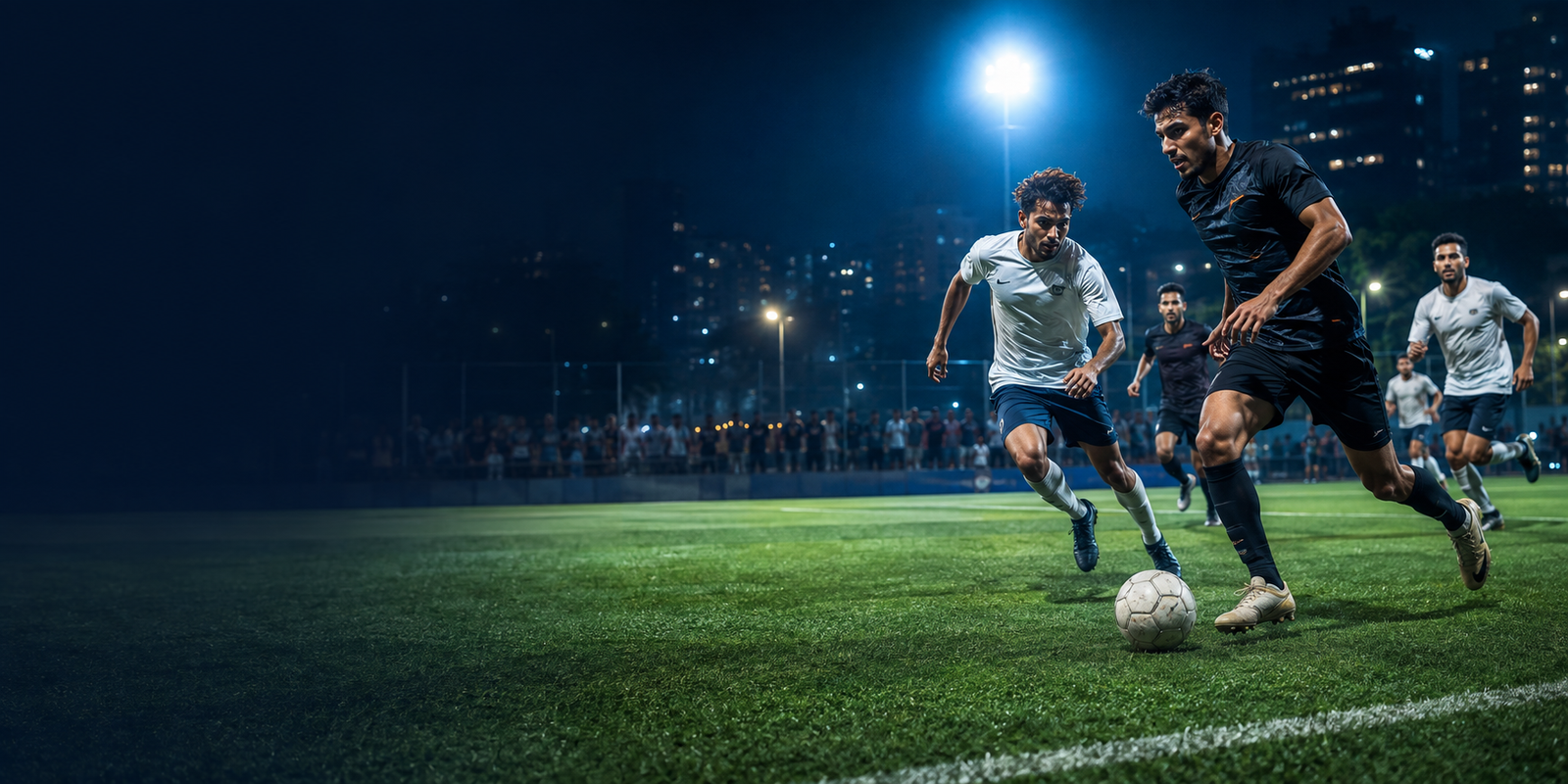 Night football under floodlights in Mumbai